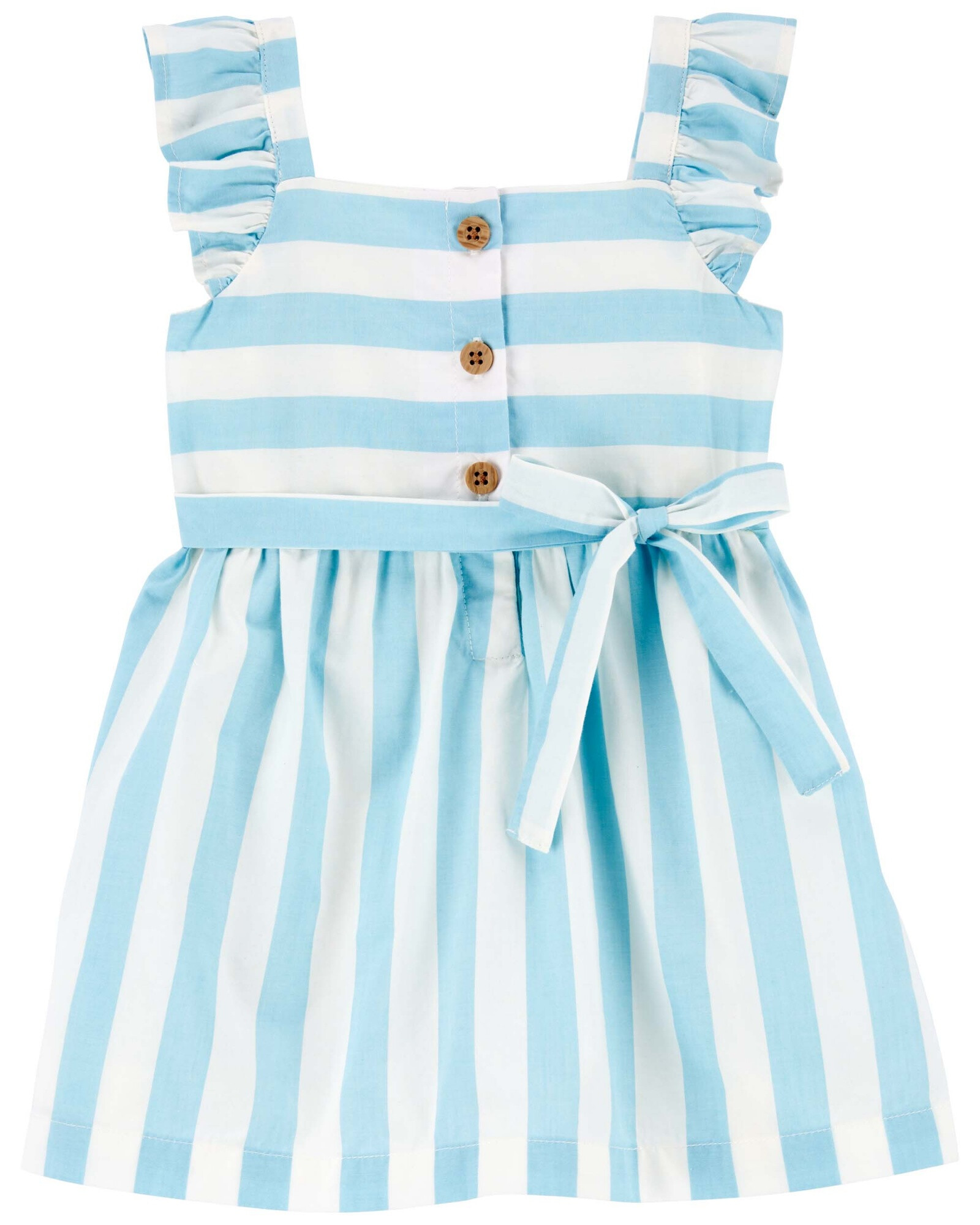 Vestido de popelina con volantes y lazo, diseño a rayas Vestido de popelina con volantes y lazo, diseño a rayas