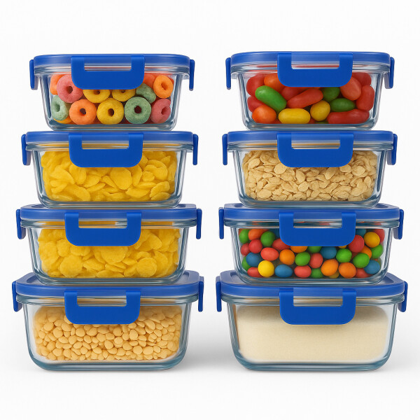 Set de 8 Recipientes de Vidrio Herméticos IMBACK IBK-HMJ050 | Cierre Antifugas, Vidrio Borosilicato BPA Set de 8 Recipientes de Vidrio Herméticos IMBACK IBK-HMJ050 | Cierre Antifugas, Vidrio Borosilicato BPA