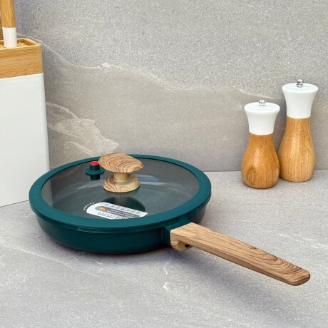 Sarten Antiadherente con Tapa de Vidrio y Mango en Simil Madera 24cm - Verde Sarten Antiadherente con Tapa de Vidrio y Mango en Simil Madera 24cm - Verde
