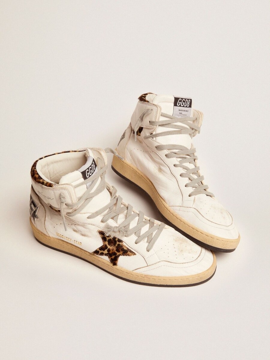 Golden Goose-Botines de cuero acordonados, Sky Star - Blanco 