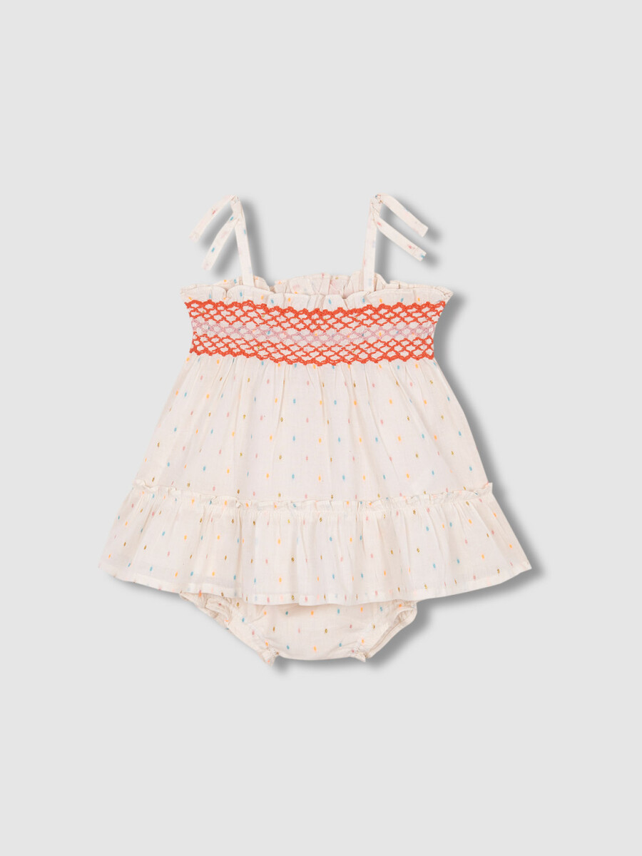 Vestido De Tirantes Con Nido De Abeja Blanco Roto
