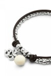 PULSERA EN ALEACIÓN DE METALES BAÑADAS EN PLATA DE LEY CON CUERO Y CRISTAL DE MURANO MARFIL Pulsera