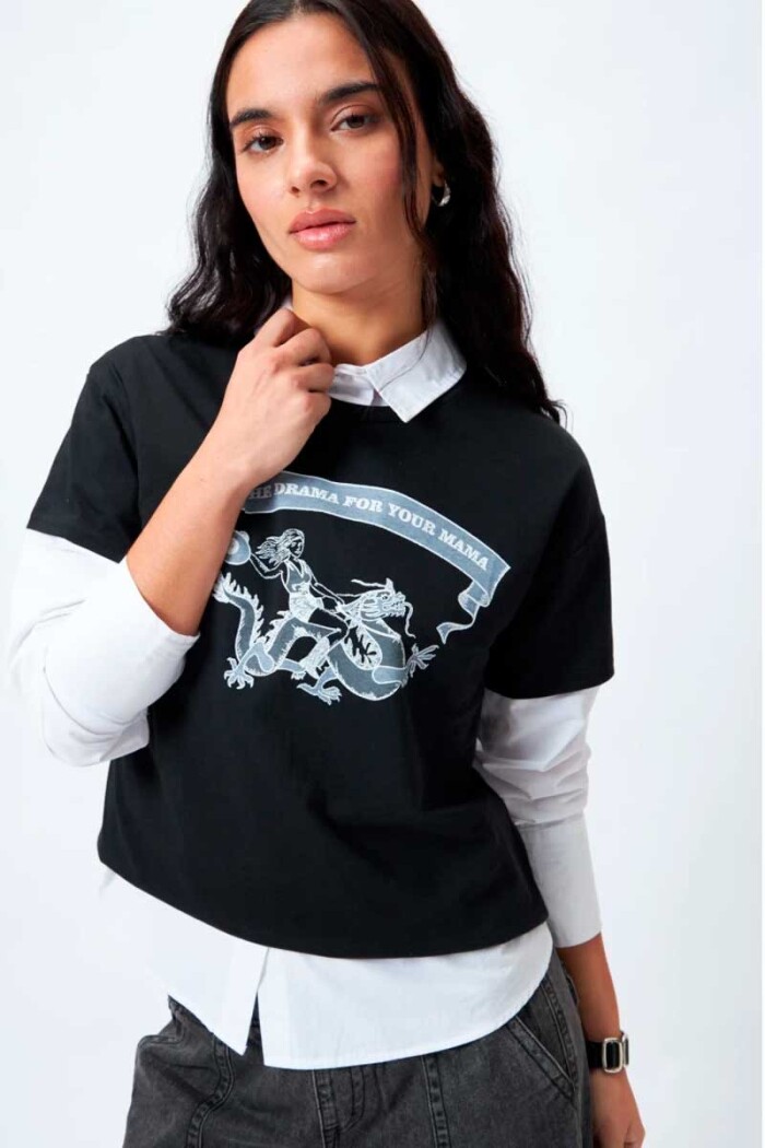 REMERA PIECE OF CAKE DRAMA Negro