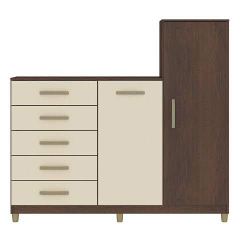 Comoda Cajonera Rack TV 46" de 5 cajones 2 puertas 1 perchero y 3 estantes internos para Dormitorio o Living - FE - R/Champán Comoda Cajonera Rack TV 46" de 5 cajones 2 puertas 1 perchero y 3 estantes internos para Dormitorio o Living - FE - R/Champán