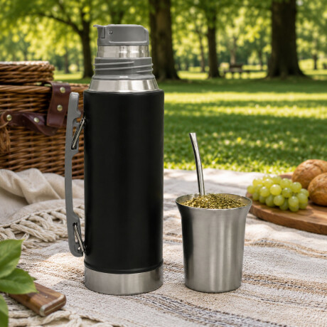 Termo 1Lt Acero Inox con Manija Retráctil y Tapa Mate Comet Negro