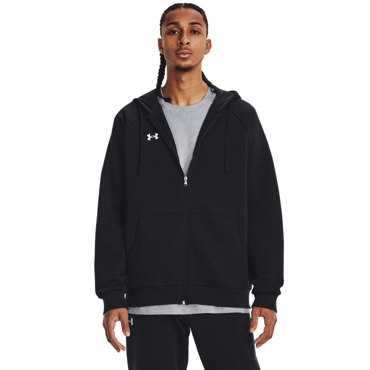 UA Rival Fleece FZ Hoodie-GRN - BLK-001 