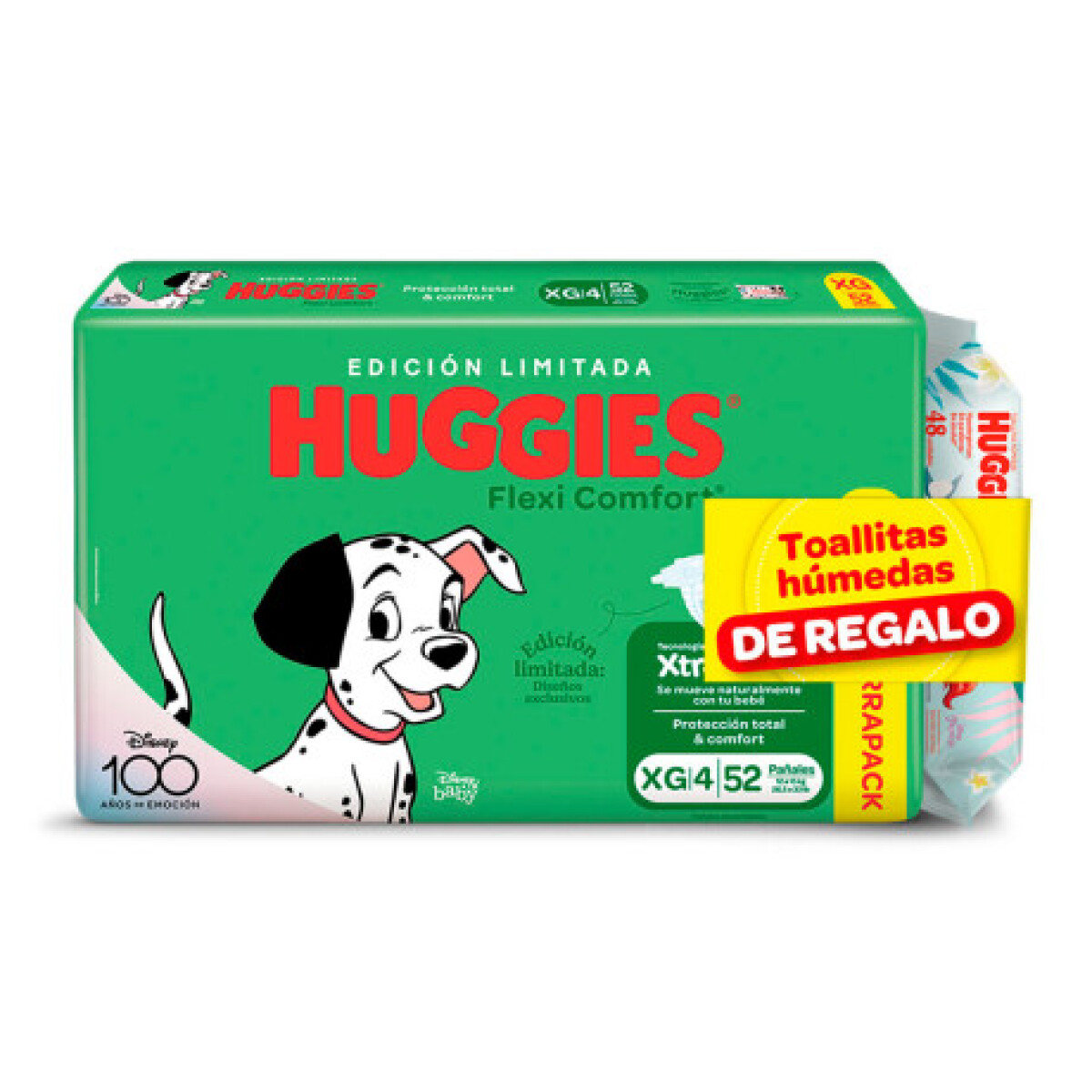 Pack Huggies Pañales Flexi Comfort Xg Ahorrp 52 + Toallitas Húmedas 48 Unidades 