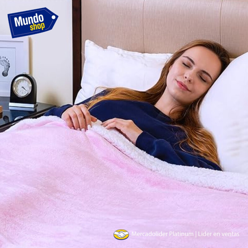 Frazada Manta Polar Termica Con Corderito 2 Plazas 200x230cm Rosa