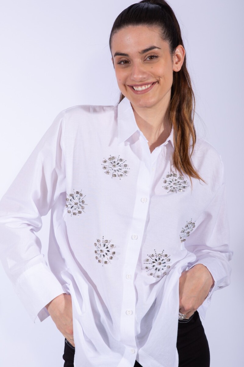 Camisa bordada con strass Blanco