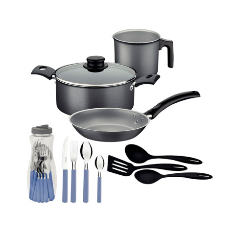 Batería de cocina Turim + cubiertos, 24 pzs negro TR6270