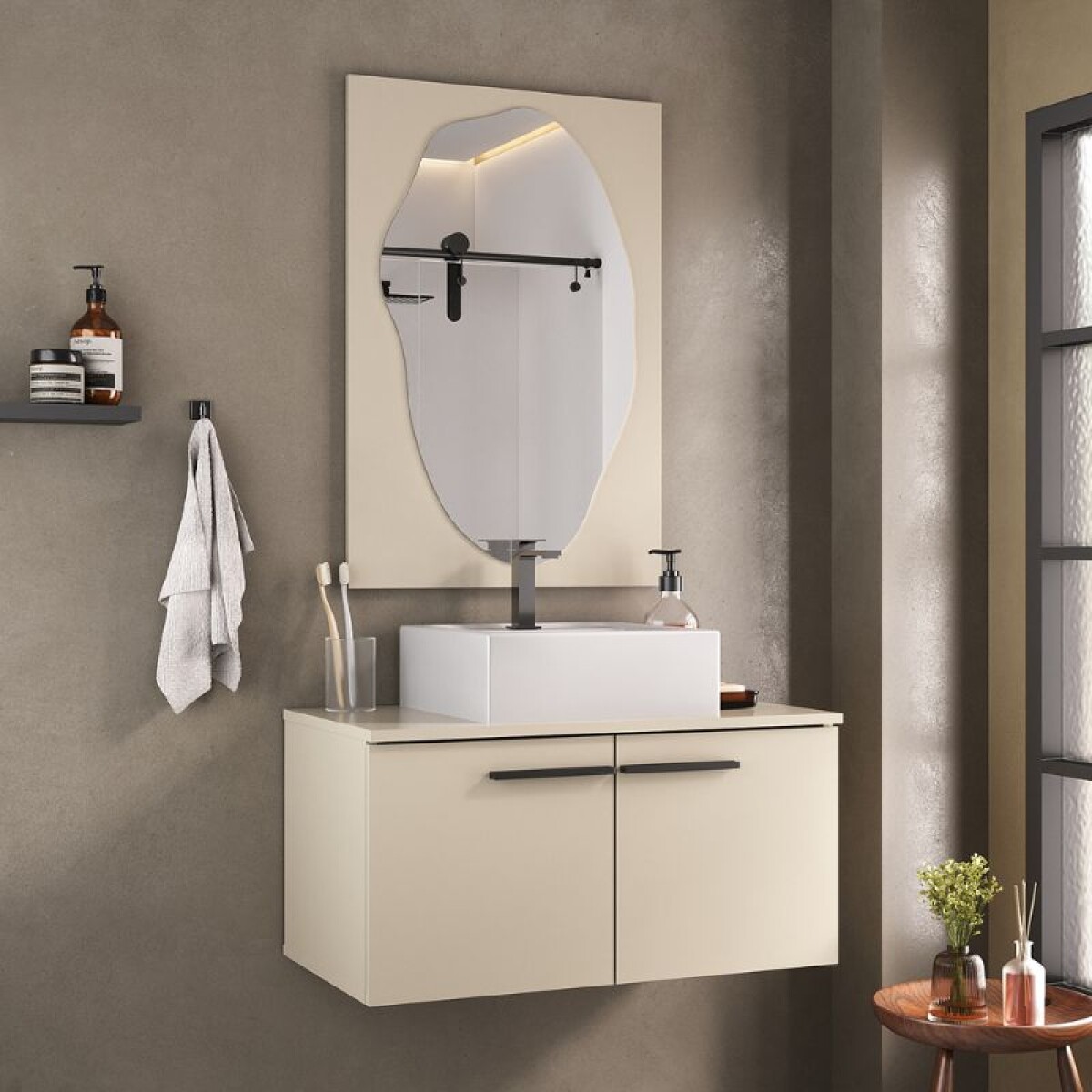 MUEBLE DE BAÑO SUSPENDIDO 70 CM CON ESPEJO SIN BACHA - ARENA 