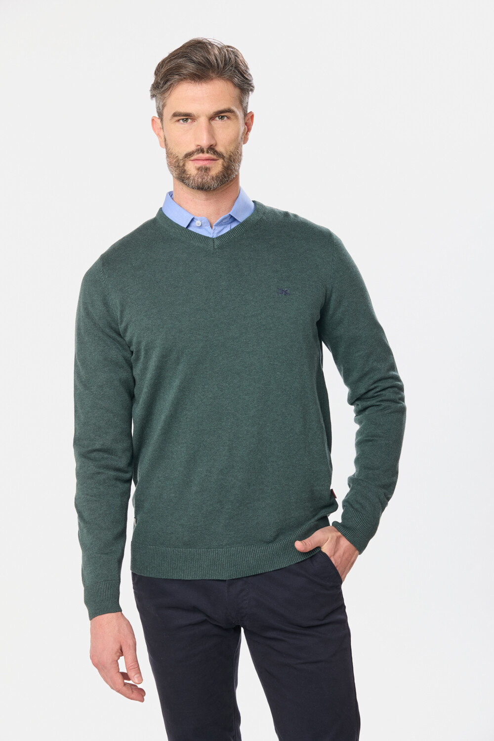 BUZO TEJIDO CUELLO EN V Verde Oscuro