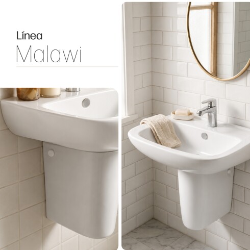 LAVATORIO CON PEDESTAL JUEGO DE LOZA MALAWI BLANCO BRILLANTE 000