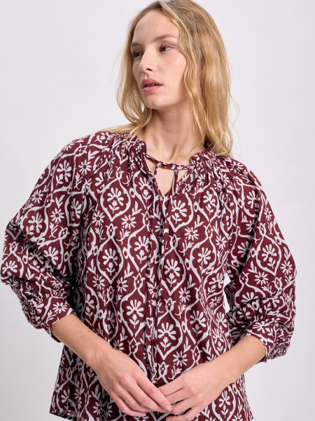 Blusa boho estampada Bordó