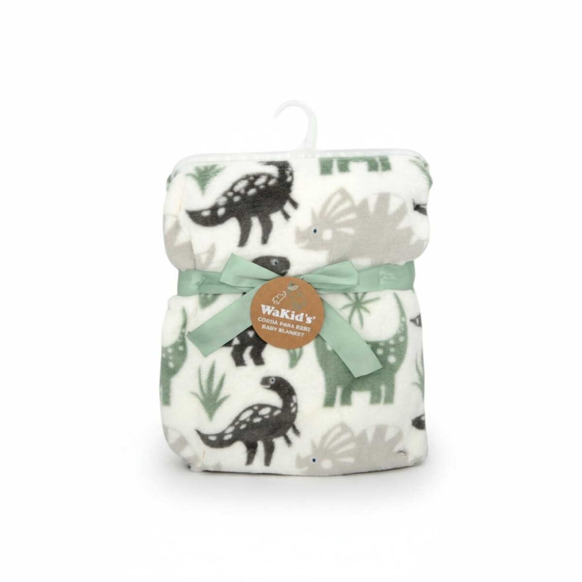 Manta fleece WAKIDS - dino verde blanco 