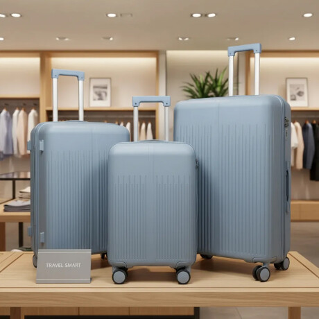 Set 3 Valijas Rígidas Candado Ruedas 360° Cierre Expandible Celeste