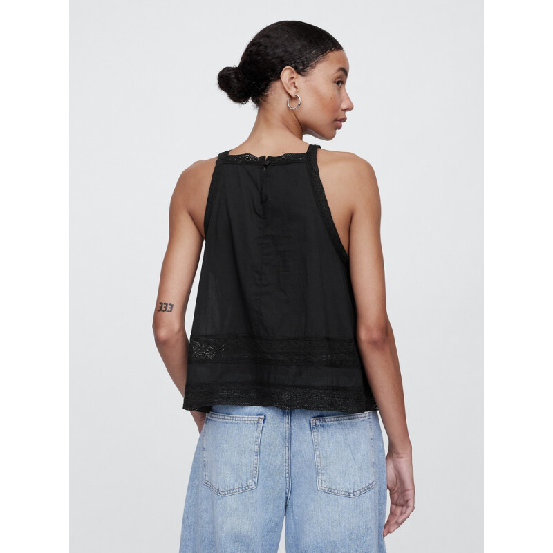 V-LACE TRIM HALTER TOP BLACK