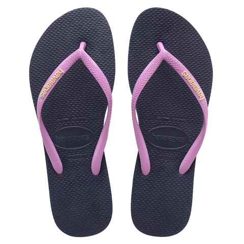 Sandalia de Mujer Havaianas Slim Logo Pop Up Azul Marino - Rosado