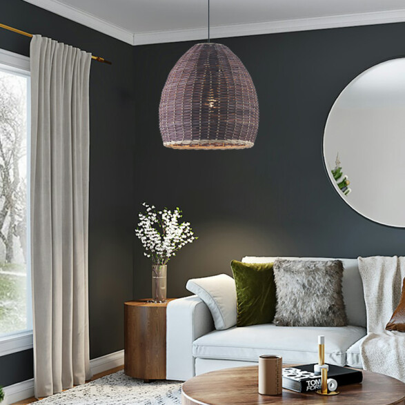 Lámpara colgante campana ratán gris E27 Ø400X410mm IX9528