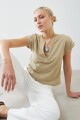 Remera media cartera escote en V beige melange