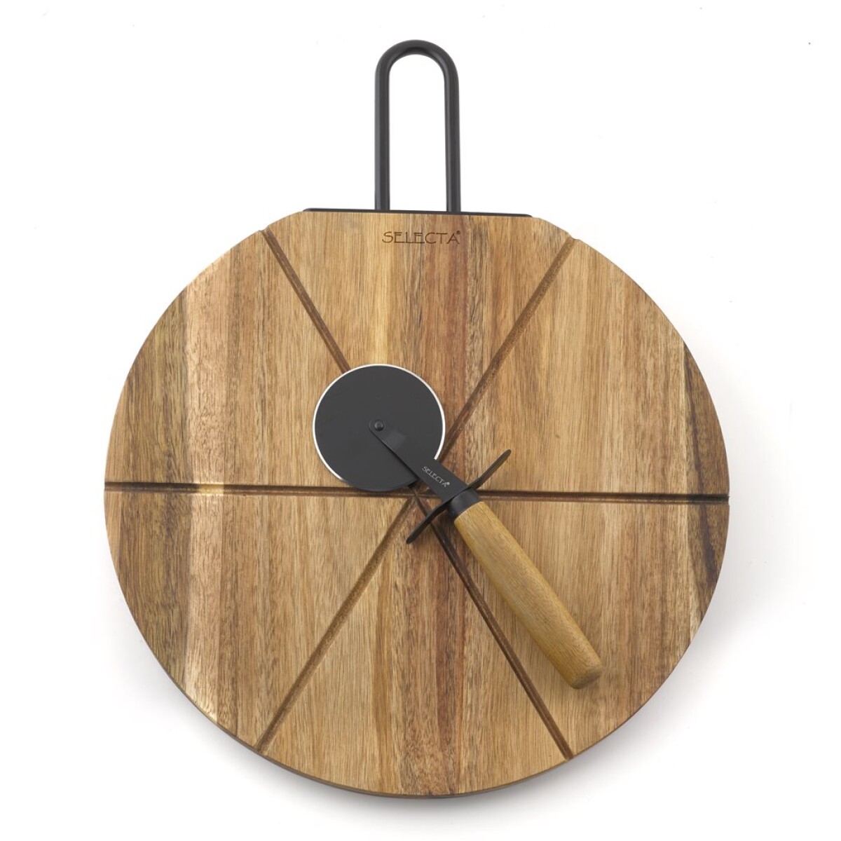 SET TABLA MADERA ACACIA CON CORTADOR PIZZA D31x1.5CM 