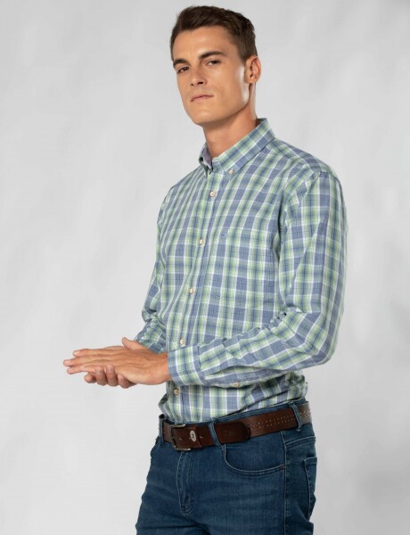 CAMISA CUADROS Celeste