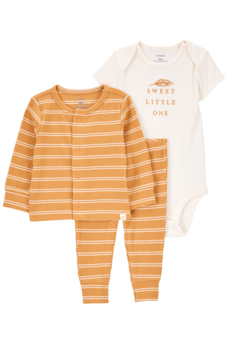 Set tres piezas de algodón, pantalón, saco y body Set tres piezas de algodón, pantalón, saco y body