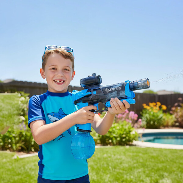 Pistola De Agua A Batería Recargable USB C/ Luz Sonido Color Azul