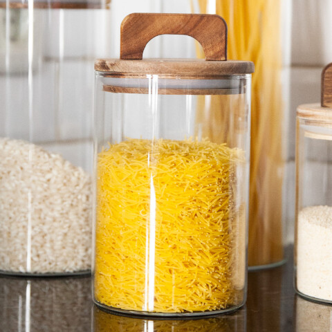 Contenedor de vidrio tapa madera con manija 950ml