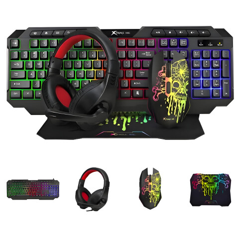Combo Gamer Xtrike Me Teclado + Mouse + Pad + Auriculares Color Negro