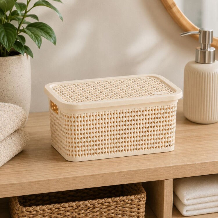 CAJA ORGANIZADORA SIMIL RATTAN 25 LITROS BEIGE CAJA ORGANIZADORA SIMIL RATTAN 25 LITROS BEIGE