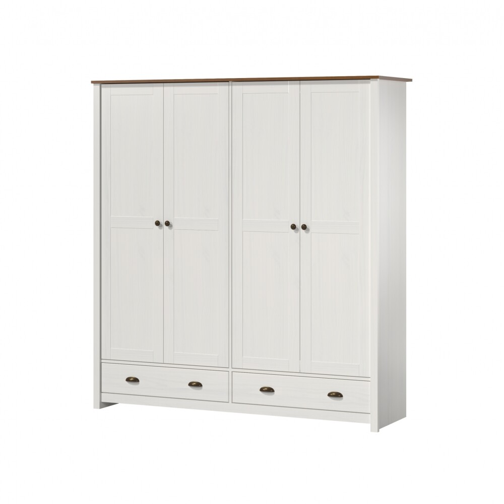 Ropero 4 puertas 2 cajones - Madera maciza - Linea Colonial Blanco