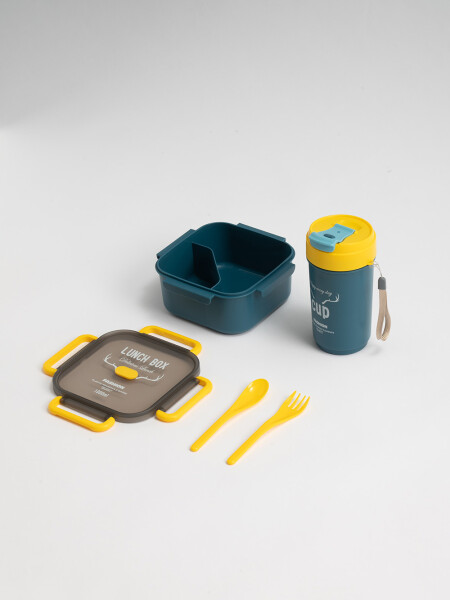 Set de lonchera con vaso Azul Y Amarillo