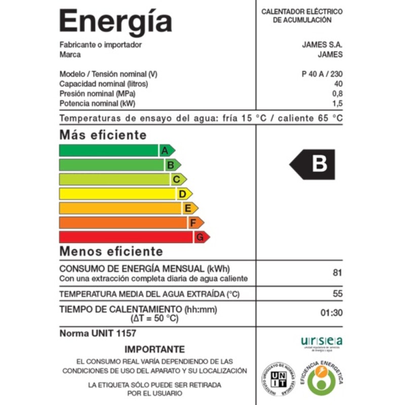 Calefon James 40 Litros Tanque Cobre Cilindro Calefon James 40 Litros Tanque Cobre Cilindro