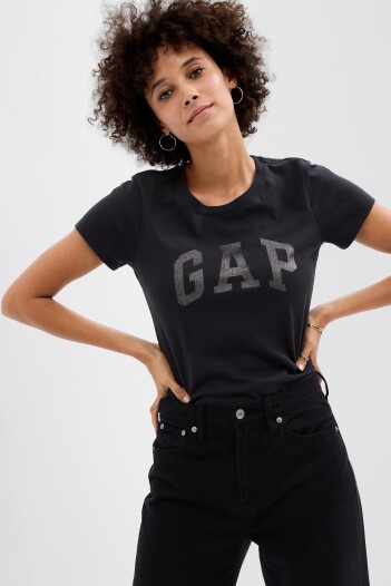 Remera Logo Con Brillo Gap Manga Corta Mujer Moonless Night Glitt
