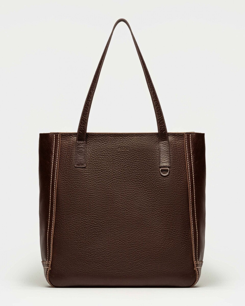 Shopper Vera en cuero vegetal liso - Chocolate Niquel 