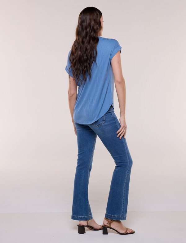 Remera Escote Con Tachas Metálicas CELESTE OSCURO
