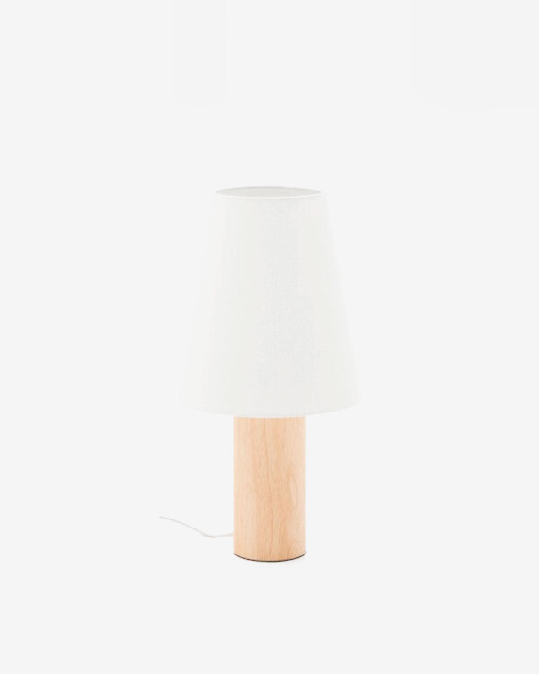 Lámpara de mesa Marga de madera maciza de caucho con acabado oscuro acabado tono natural