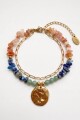 Pulsera piedras naturales con dije acero dorado