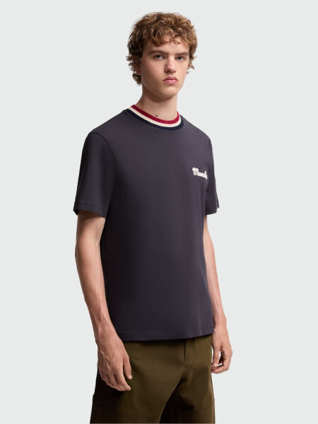 MONCLER - CAMISETA DE ALGODÓN CON LOGOTIPO BORDADO Azul