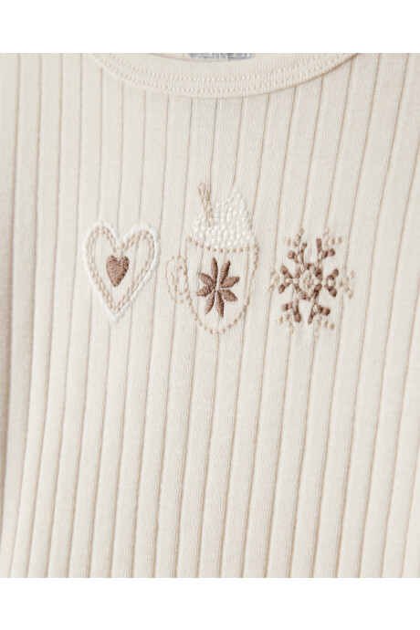 Remera de algodón acanalado, con bordados, marfil Sin color