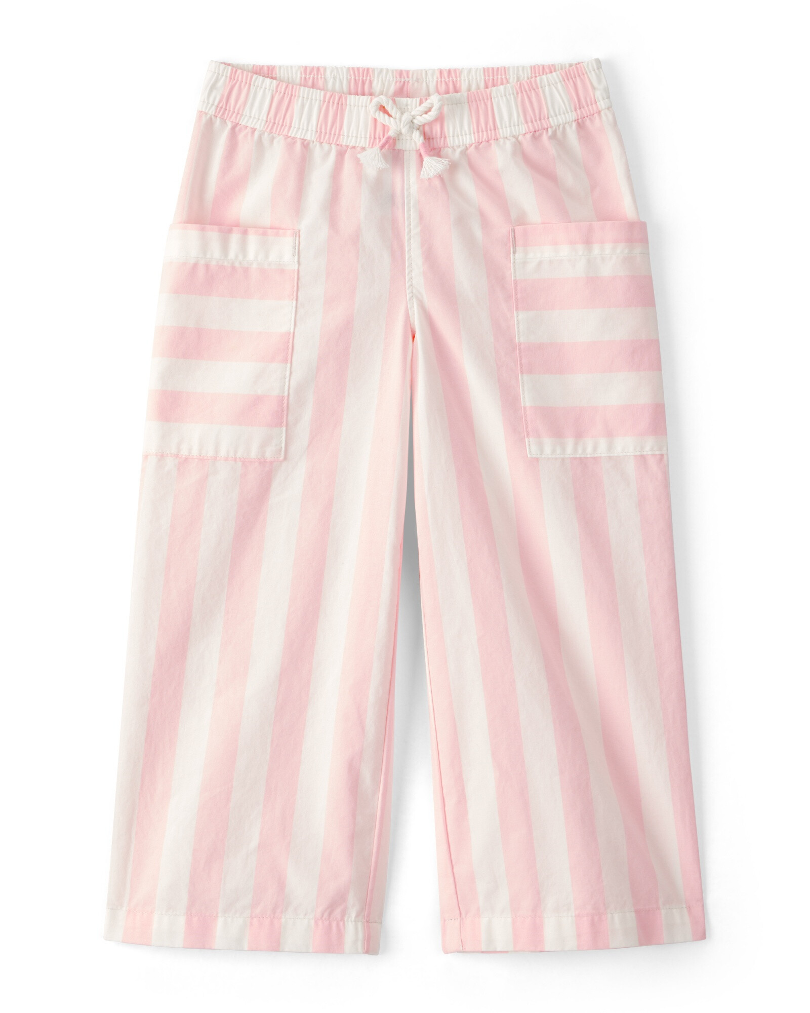 Pantalón de algodón, diseño a rayas rosadas y marfil Sin color