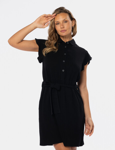 VESTIDO DE LINO LISO Negro