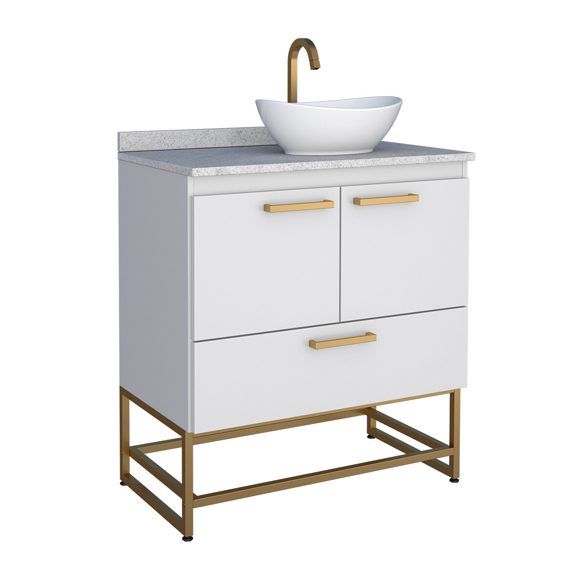 Mueble Baño En Madera Con Patas Suez Blanco + Encimera Sin Bacha 