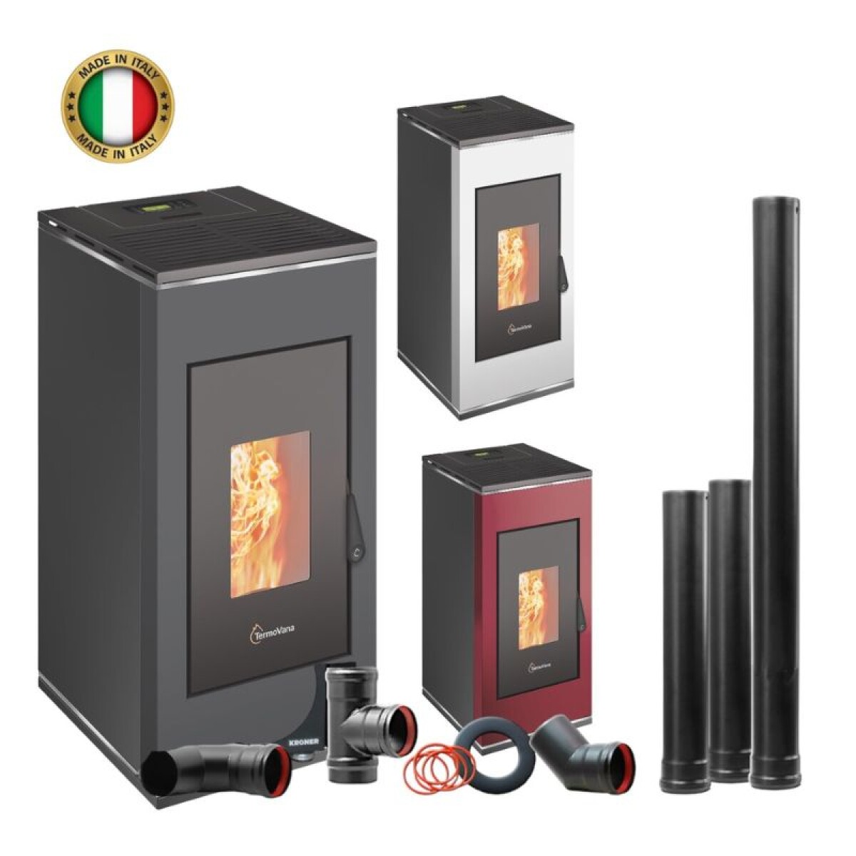 CALEFACTOR A PELLET 9 KW SOFIA - TERMOVANA + KIT DE CAÑOS DE PARED - ORIGEN ITALIANO 