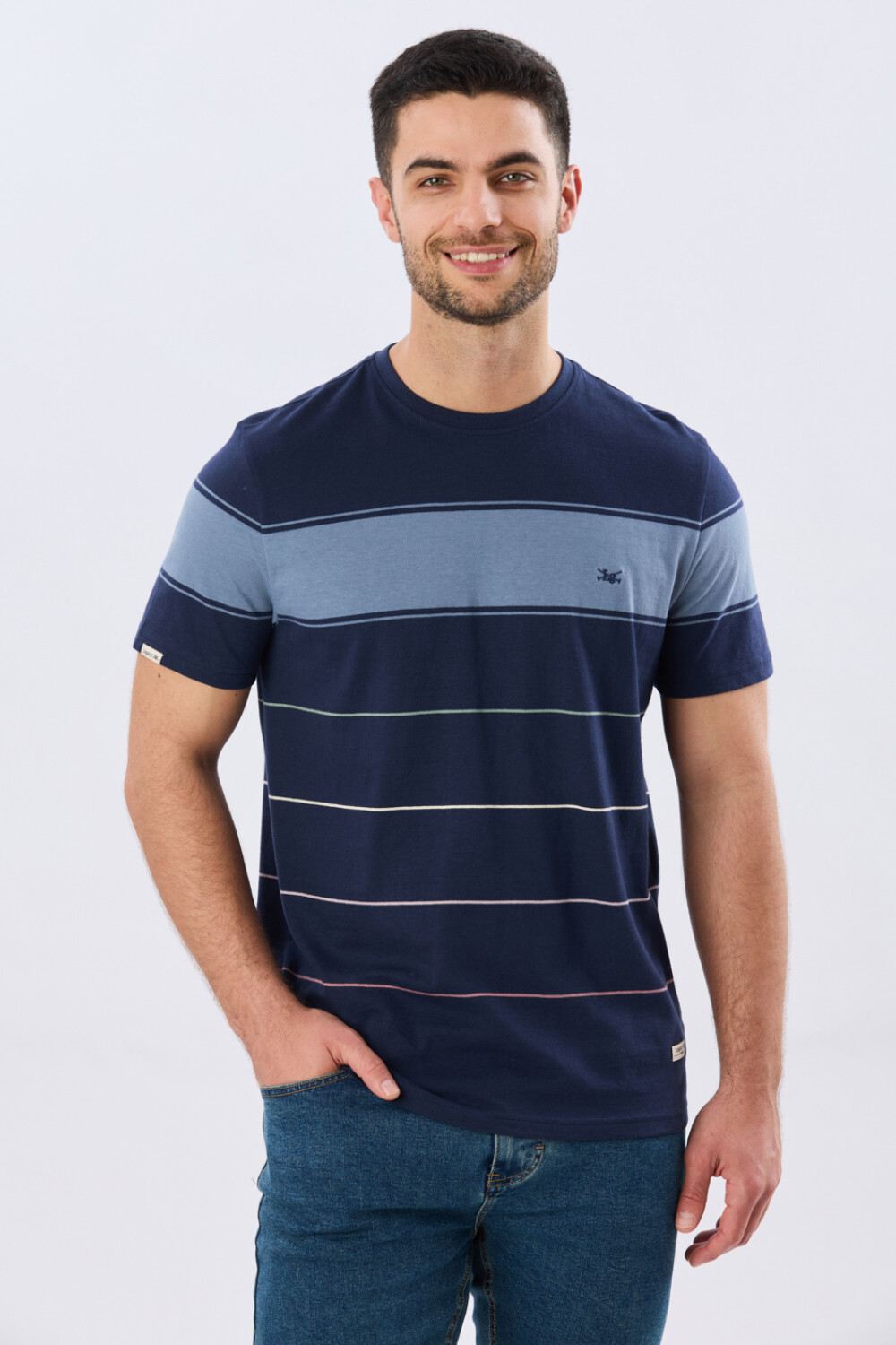 REMERA RAYADA DE ALGODÓN Azul