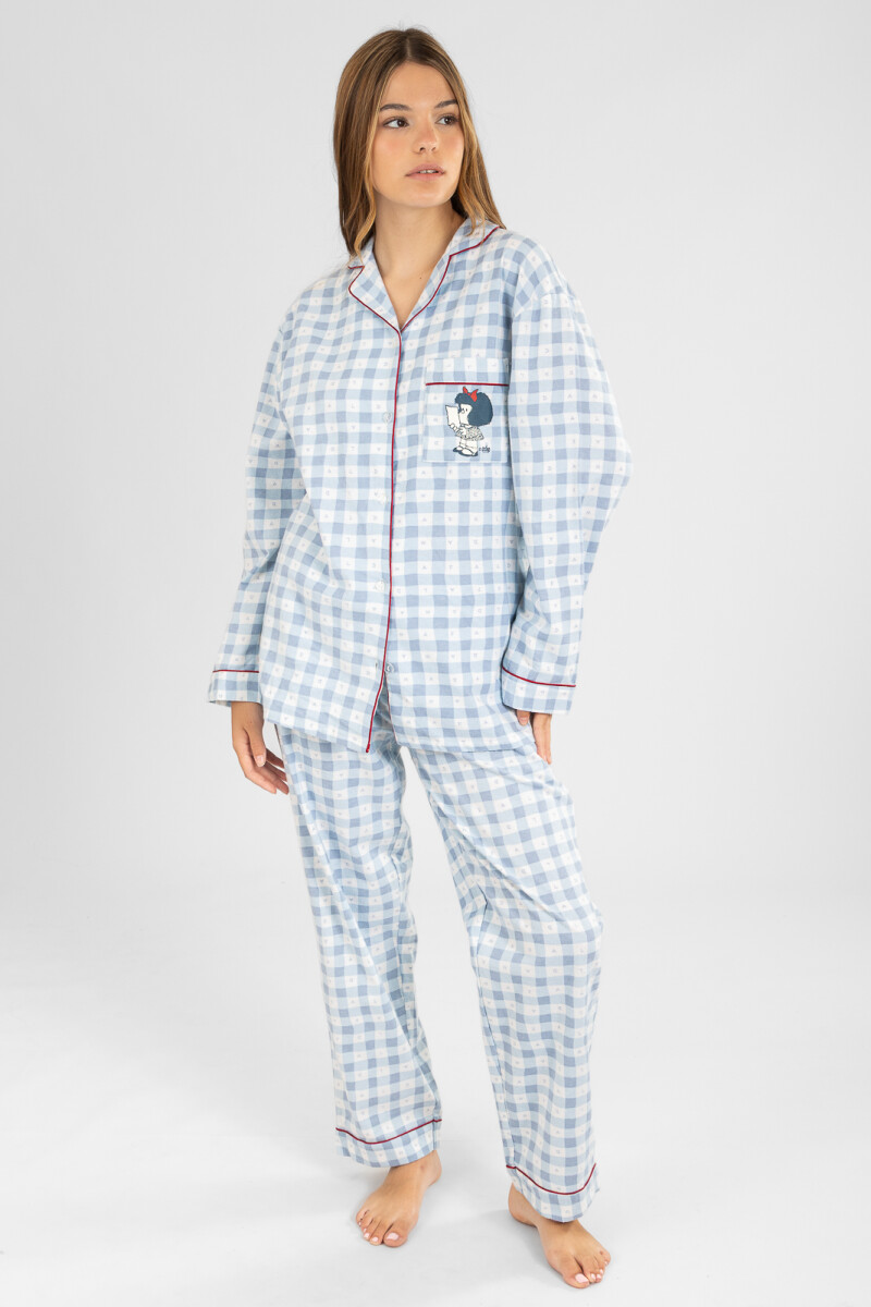 Pijama mafalda franela algodon Celeste