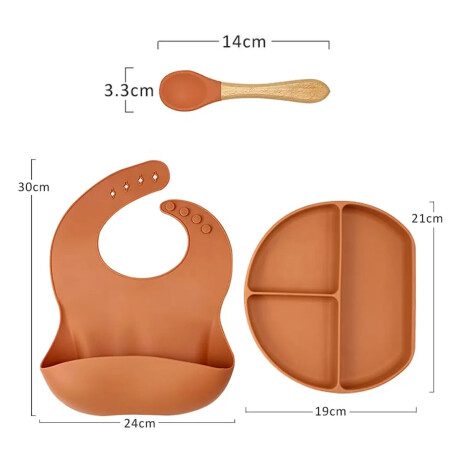 Set de Comida para Bebé con Babero Plato Cuchara en Silicona Gris