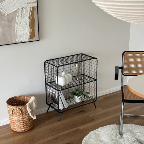 Rack enrejado dos estantes rectangular Negro