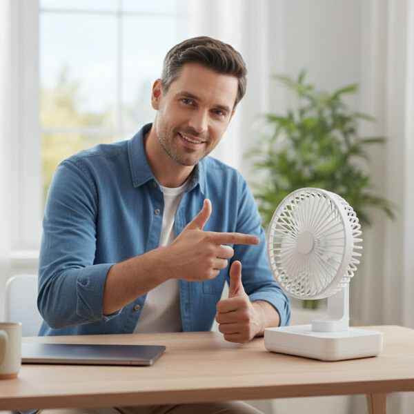 Ventilador Escritorio Recargable Usb Batería 3 Velocidades Color Blanco